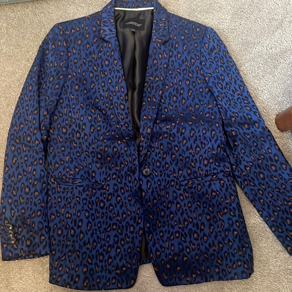 Banana Republic Blue and Black Leopard-Print Blazer